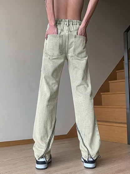 ♜  𝔽𝕦𝕤𝕚𝕠𝕟 𝔽𝕠𝕔𝕦𝕤  𖥟 𝖏𝖊𝖆𝖓𝖘  ☞  美式男女四季牛仔裤褲潮流寬鬆復古潮牌直筒潮拉鏈設計感牛仔長褲 B-14