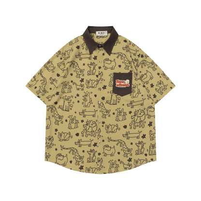 𝕃oose 𝔽it ☞𝟤𝟢𝟤𝟧 ☜美式復古小狗滿版印花短袖襯衫 NA-39