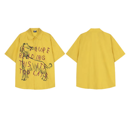 𝕃oose 𝔽it ☞𝟤𝟢𝟤𝟧 ☜美式復古小狗印花短袖襯衫 G-63