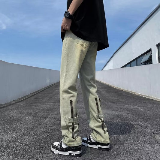 ♜  𝔽𝕦𝕤𝕚𝕠𝕟 𝔽𝕠𝕔𝕦𝕤  𖥟 𝖏𝖊𝖆𝖓𝖘  ☞ 牛仔裤褲夏季新款ins潮牌拉鏈設計時尚寬鬆直筒褲 D-110
