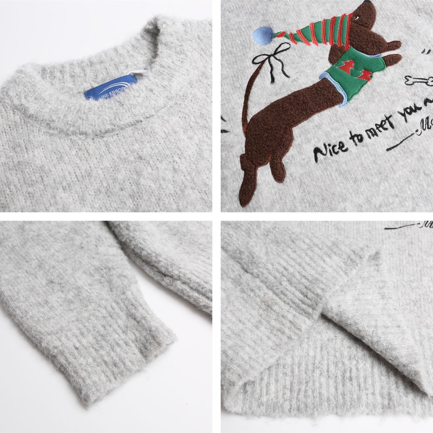 ⓀⓃⒾⓉ𒉽2025秋冬聖誕小狗刺繡圓領針織 K-52