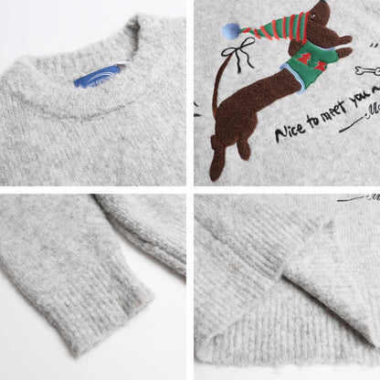 ⓀⓃⒾⓉ𒉽2025秋冬聖誕小狗刺繡圓領針織 K-52