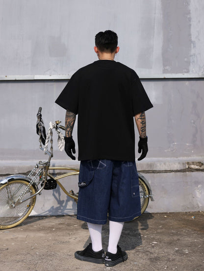 𝔽𝕦𝕤𝕚𝕠𝕟 𝔽𝕠𝕔𝕦𝕤-ᴄʜɪᴄᴀɴᴏ♠︎悍匪♠︎ 美式風格hiphop街舞纯色重磅小领口chicano短袖