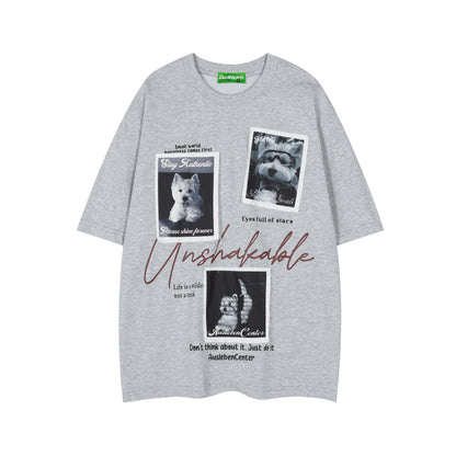 𝕃oose 𝔽it ☞𝟤𝟢𝟤𝟧 ☜美式復古小狗印花圓領男女中性 T-Shirt寬版上衣 DA-78