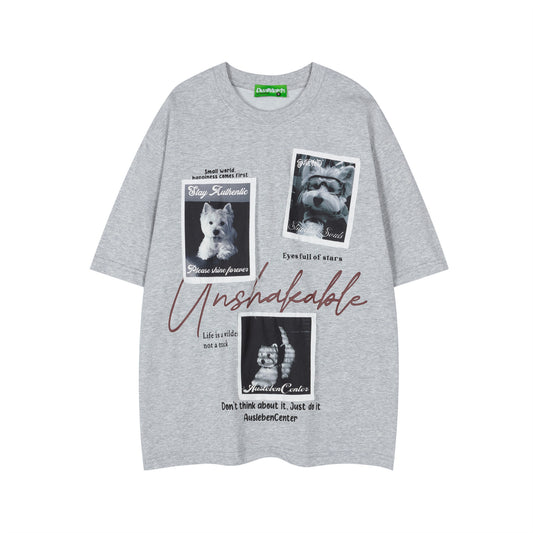 𝕃oose 𝔽it ☞𝟤𝟢𝟤𝟧 ☜美式復古小狗印花圓領男女中性 T-Shirt寬版上衣 DA-78