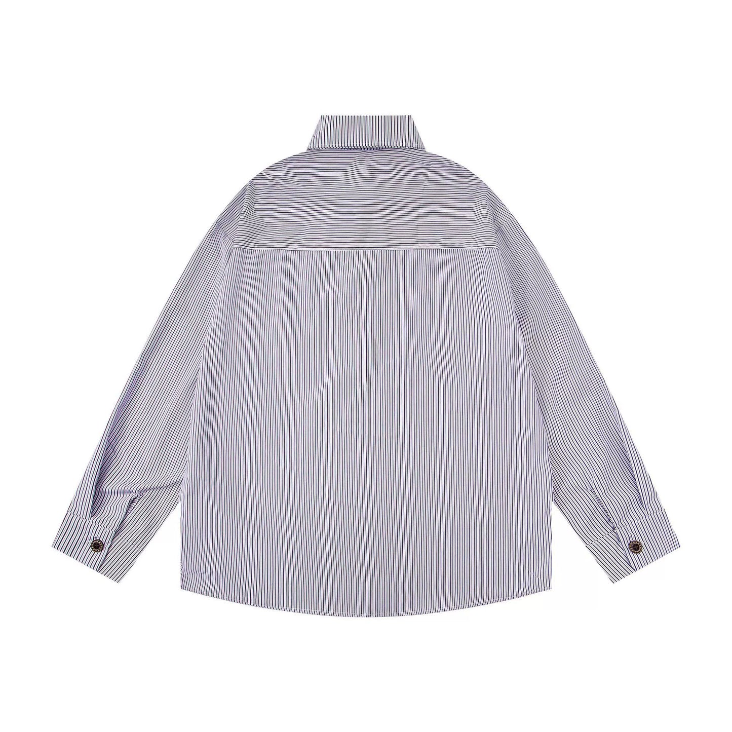 𝔼mbro 𝕊hirt𒉽2025秋冬小貓圖案刺繡條紋襯衫N-46