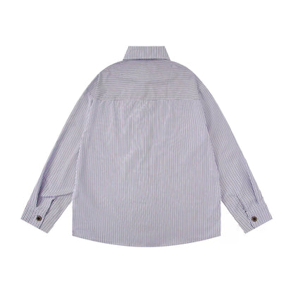 𝔼mbro 𝕊hirt𒉽2025秋冬小貓圖案刺繡條紋襯衫N-46