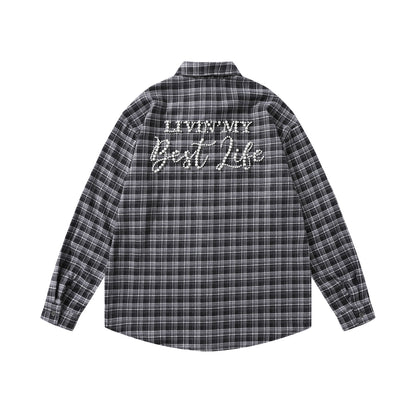 𝔼mbro 𝕊hirt𒉽2025秋冬復古格子寬鬆襯衫外套JD-2