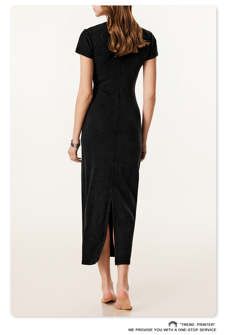 Fierce & Fitted 夏季辣妹必備修身款短袖連身長裙 復古黑