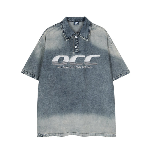 Polo Shirt𒉽美式復古牛仔水洗翻領POLO衫G-80
