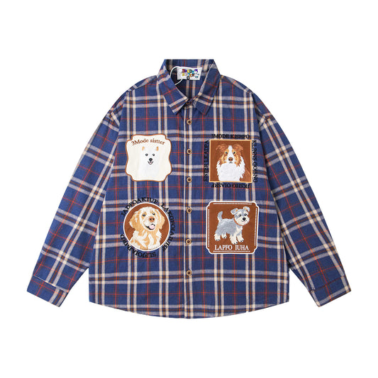 𝔼mbro 𝕊hirt𒉽2025秋冬可愛小狗貼布繡寬鬆衫外套M-02