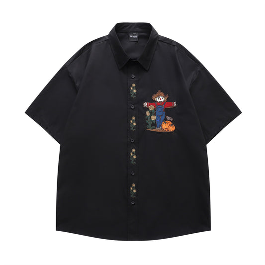 𝔼mbro 𝕊hirt𒉽美式復古可愛風稻草人刺繡百搭寬鬆襯衫  Y88