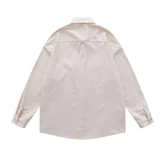 𝔼mbro 𝕊hirt𒉽日式可愛貓咪刺繡設計感燈芯絨寬鬆襯衫外套(杏色)