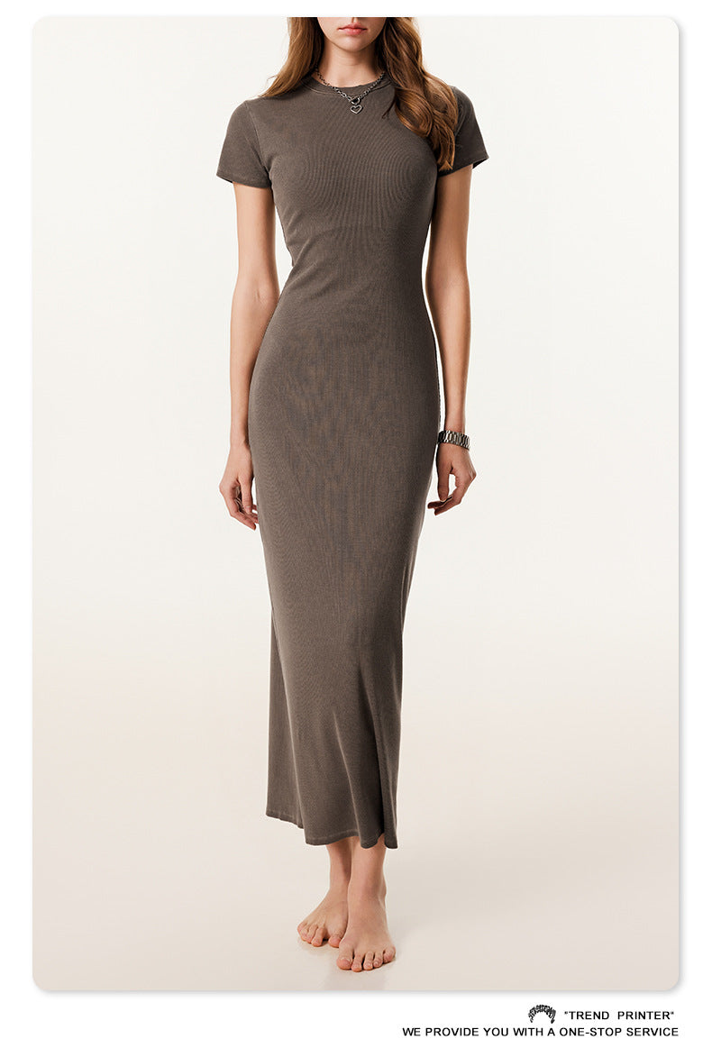 Fierce & Fitted 夏季辣妹必備修身款短袖連身長裙 咖啡色