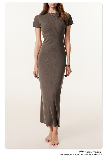 Fierce & Fitted 夏季辣妹必備修身款短袖連身長裙 咖啡色