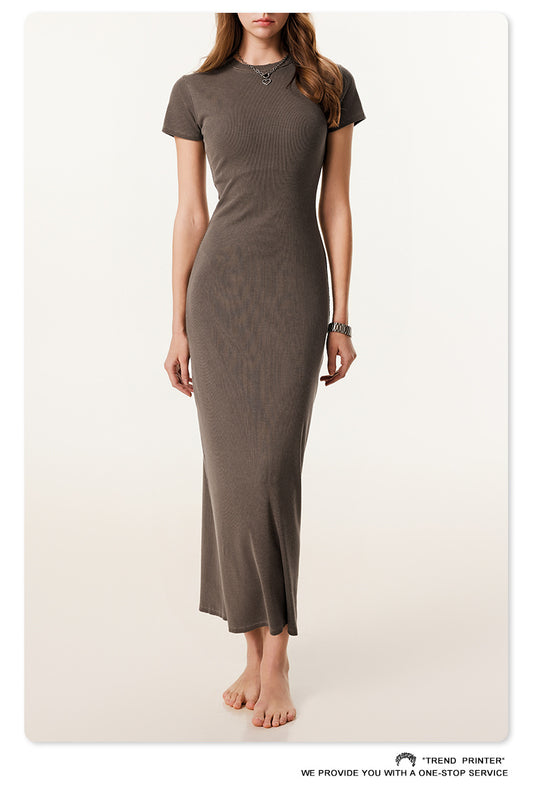 Fierce & Fitted 夏季辣妹必備修身款短袖連身長裙 咖啡色