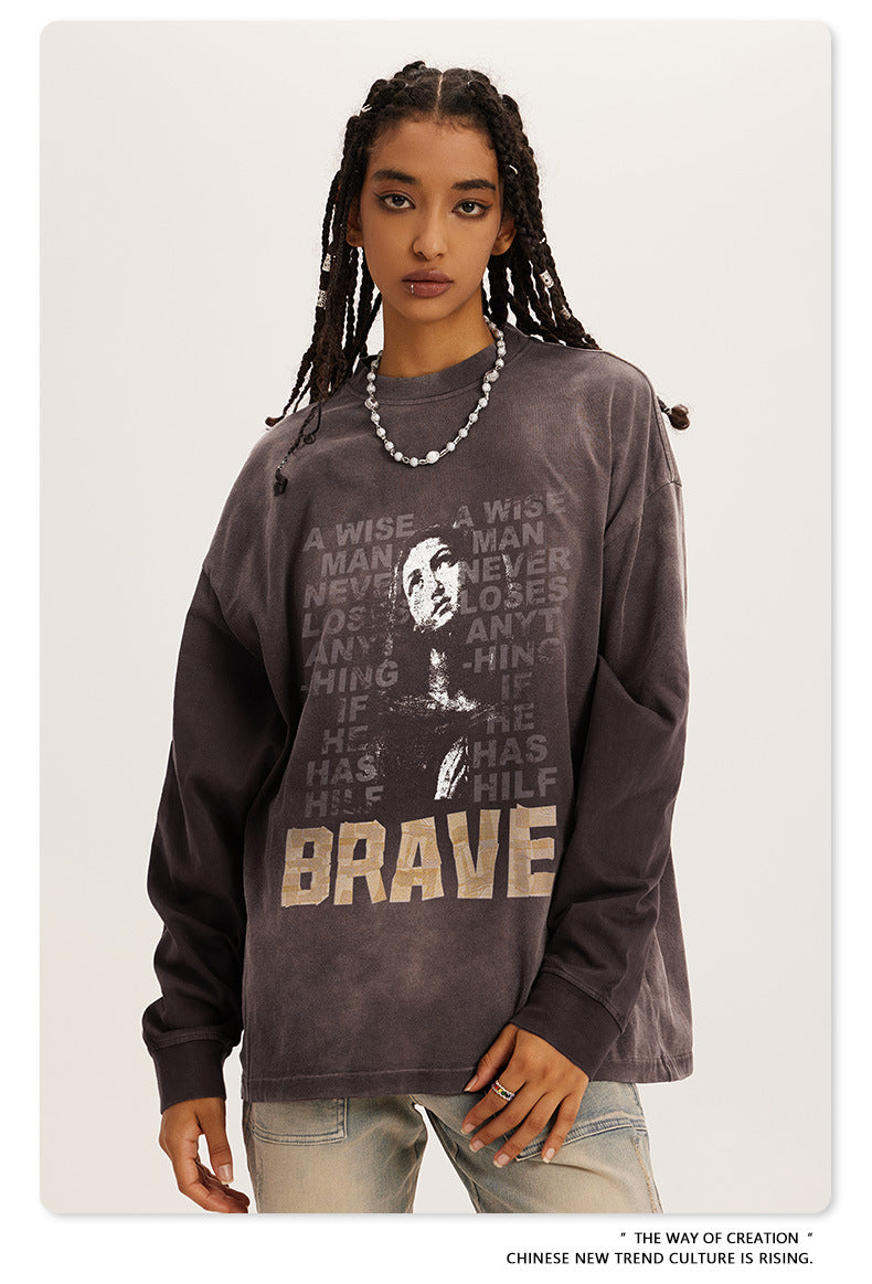 ♛𝔽𝕦𝕤𝕚𝕠𝕟 𝔽𝕠𝕔𝕦𝕤 ♛2025秋冬復古水洗印花大學T W-29