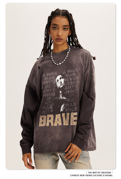 ♛𝔽𝕦𝕤𝕚𝕠𝕟 𝔽𝕠𝕔𝕦𝕤 ♛2025秋冬復古水洗印花大學T W-29