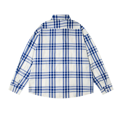 𝔼mbro 𝕊hirt𒉽2025秋冬卡通刺繡格子寬鬆襯衫M-11