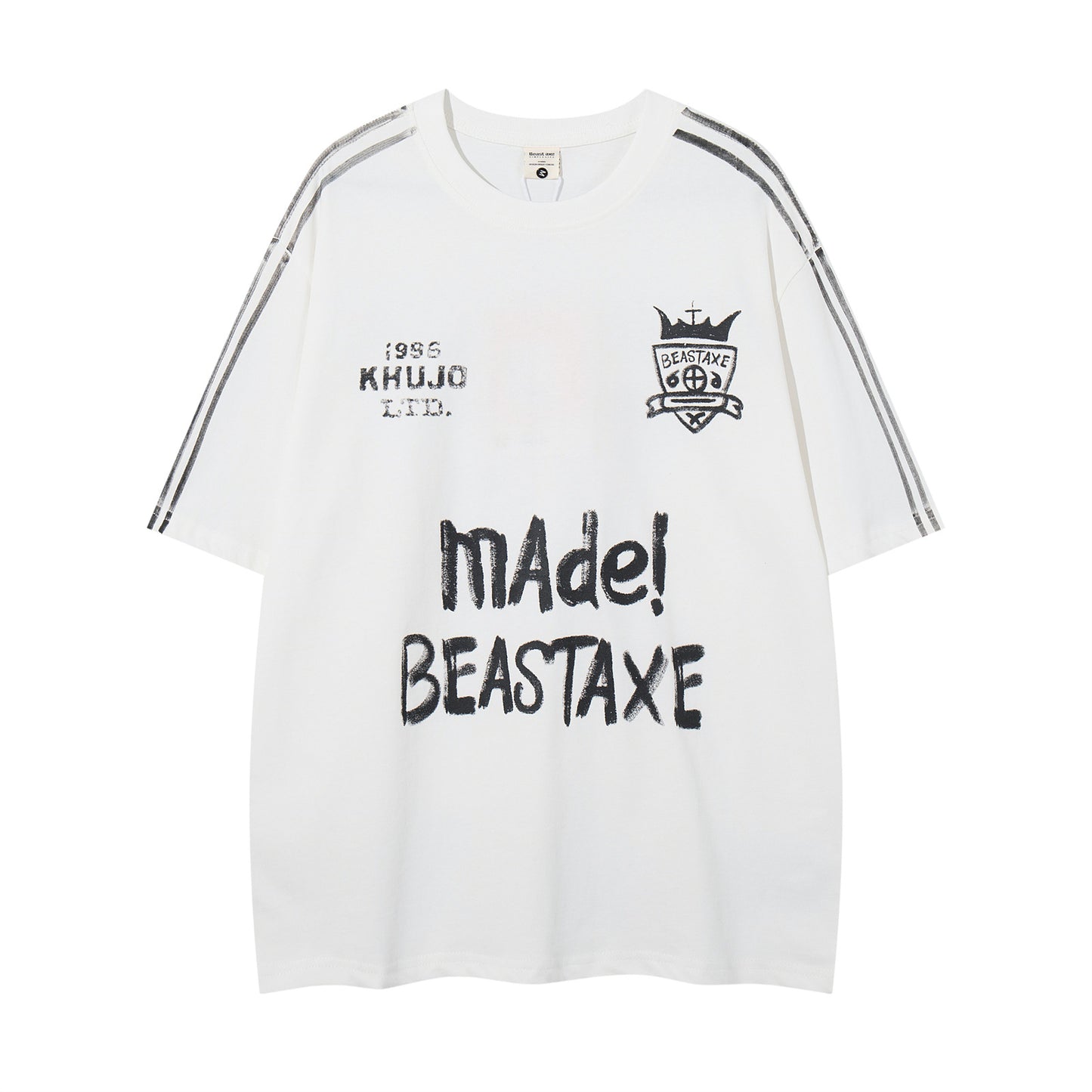 𝕃oose 𝔽it ☞𝟤𝟢𝟤𝟧 ☜美式復古字母MADEl 印花圓領男女中性 T-Shirt寬版上衣 	 A-815