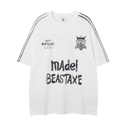 𝕃oose 𝔽it ☞𝟤𝟢𝟤𝟧 ☜美式復古字母MADEl 印花圓領男女中性 T-Shirt寬版上衣 	 A-815