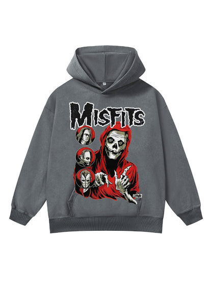 ♛𝔽𝕦𝕤𝕚𝕠𝕟 𝔽𝕠𝕔𝕦𝕤 ♛410G重磅水洗美式復古Misfits連帽大學T  FZ-37