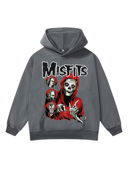 ♛𝔽𝕦𝕤𝕚𝕠𝕟 𝔽𝕠𝕔𝕦𝕤 ♛410G重磅水洗美式復古Misfits連帽大學T  FZ-37