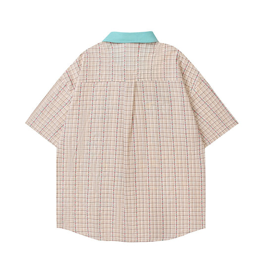 𝔼mbro 𝕊hirt𒉽美式復古趣味刺繡格子寬鬆襯衫CH-35