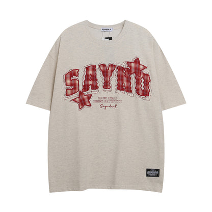 𝕃oose 𝔽it ☞𝟤𝟢𝟤𝟧 ☜美式復古設計感SAYNO 星星貼布繡圖案男女中性T-Shirt上衣 SY5T