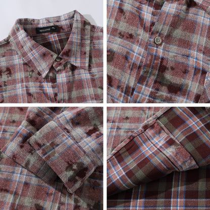 𝔼mbro 𝕊hirt𒉽2025秋冬復古扎染格子寬鬆襯衫外套JD-4