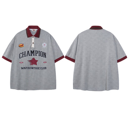 Polo Shirt𒉽美式復古刺繡字母翻領POLO衫IN-31