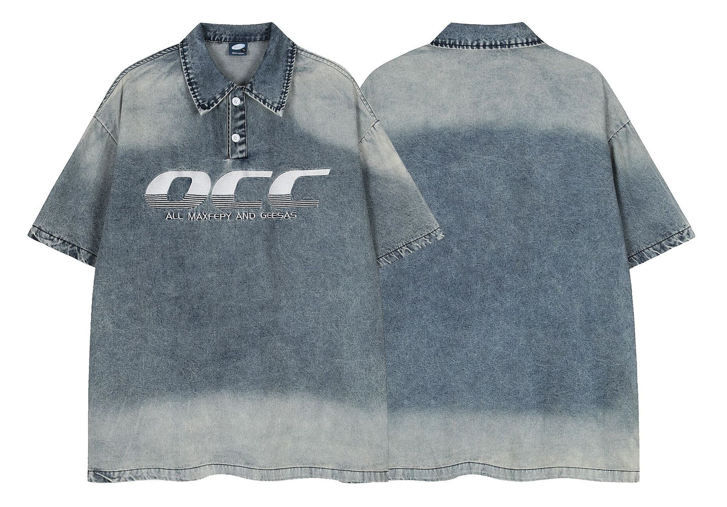 Polo Shirt𒉽美式復古牛仔水洗翻領POLO衫G-80