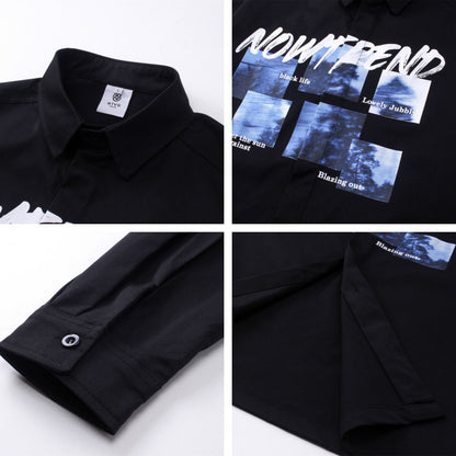 𝔼mbro 𝕊hirt𒉽秋冬長袖復古印花寬鬆襯衫N-4