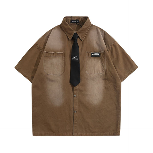 𝕃oose 𝔽it ☞𝟤𝟢𝟤𝟧 ☜領帶系列復古漸變染色休閒寬鬆襯衫 P-13