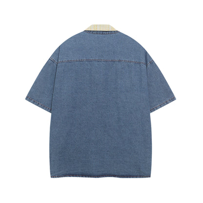 𝔼mbro 𝕊hirt𒉽美式復古趣味卡通刺繡牛仔休閒襯衫外套	 I-727