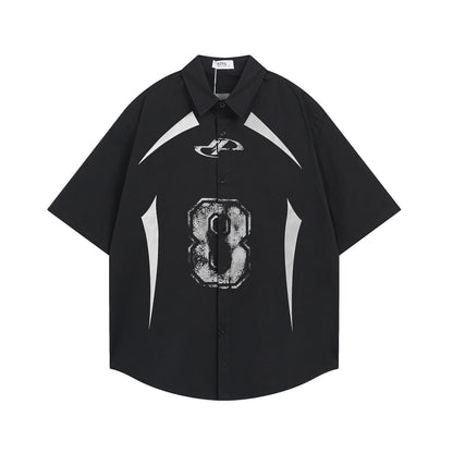 𝕃oose 𝔽it ☞𝟤𝟢𝟤𝟧 ☜美式復古數字8印花百搭休閒寬鬆襯衫 N-139