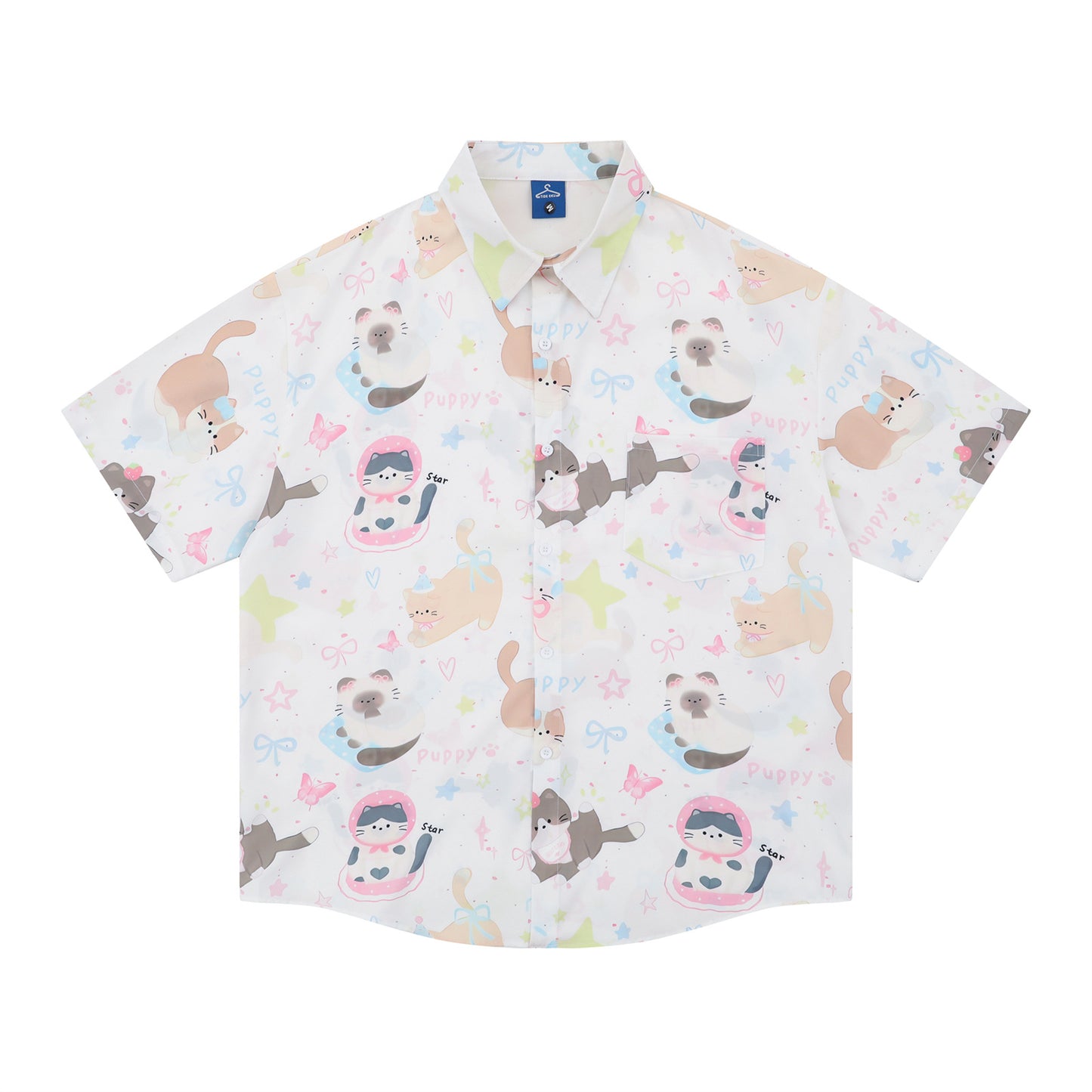 𝕃oose 𝔽it ☞𝟤𝟢𝟤𝟧 ☜日式復古可愛貓咪滿印百搭休閒寬鬆襯衫  YJ-3