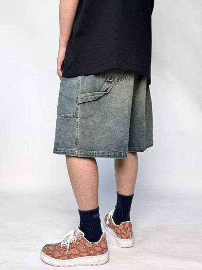 ♜  𝔽𝕦𝕤𝕚𝕠𝕟 𝔽𝕠𝕔𝕦𝕤  𖥟 𝖏𝖊𝖆𝖓𝖘  ☞ 寬鬆牛仔短褲男女款2025夏季休閒褲水洗伐木牛仔短褲 Bs-03