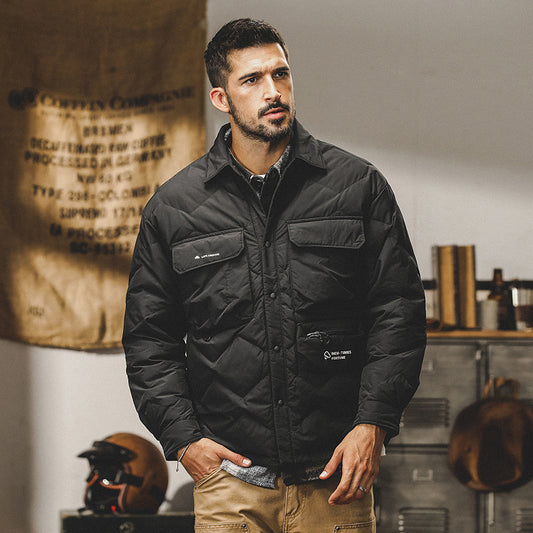 snɔoɟ uoı̣snɟ - 90%白鴨绒羽绒服冬季寬鬆潮流美式工裝襯衫領羽绒夾克保暖外套 FG-348