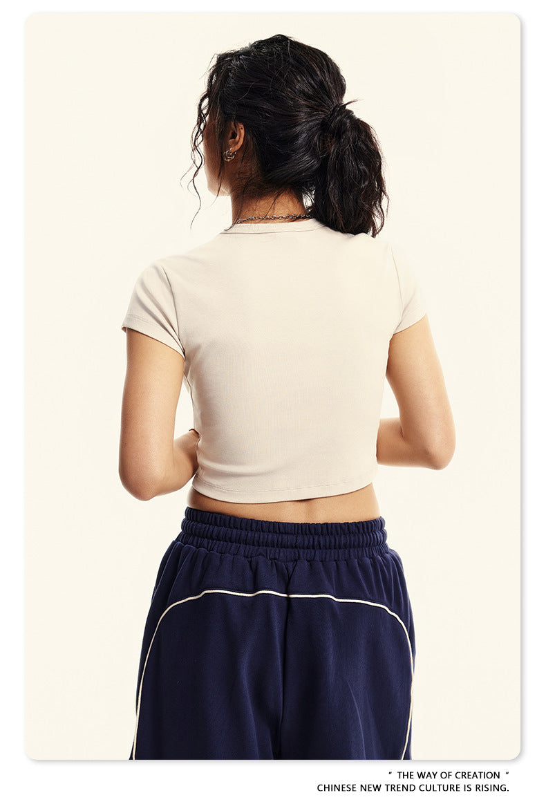 Fierce & Fitted 美式夏季修身素面短版上衣18 復古米