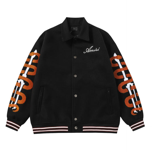 snɔoɟ uoı̣snɟ - 2025美式潮牌手臂毒蛇棒球服夾克寬鬆外套百搭男女同款 SM-357