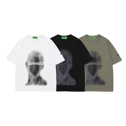 𝕃oose 𝔽it ☞𝟤𝟢𝟤𝟧 ☜美式復古抽象人像塗鴉圓領男女中性 T-Shirt寬版上衣BA-118#