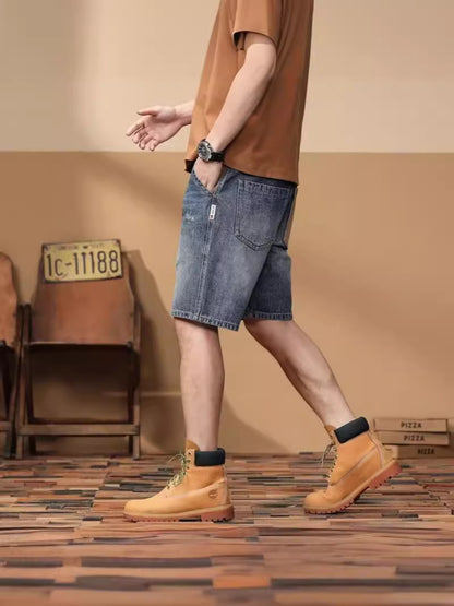 ♜  𝔽𝕦𝕤𝕚𝕠𝕟 𝔽𝕠𝕔𝕦𝕤  𖥟 𝖏𝖊𝖆𝖓𝖘  ☞  夏季薄款男士牛仔短褲美式復古夏天五分褲子寬鬆直筒中褲男款 Bs-08