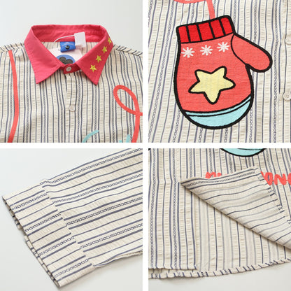 𝔼mbro 𝕊hirt𒉽2025秋冬撞色條紋手套刺繡襯衫C-98