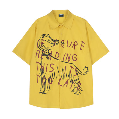 𝕃oose 𝔽it ☞𝟤𝟢𝟤𝟧 ☜美式復古小狗印花短袖襯衫 G-63