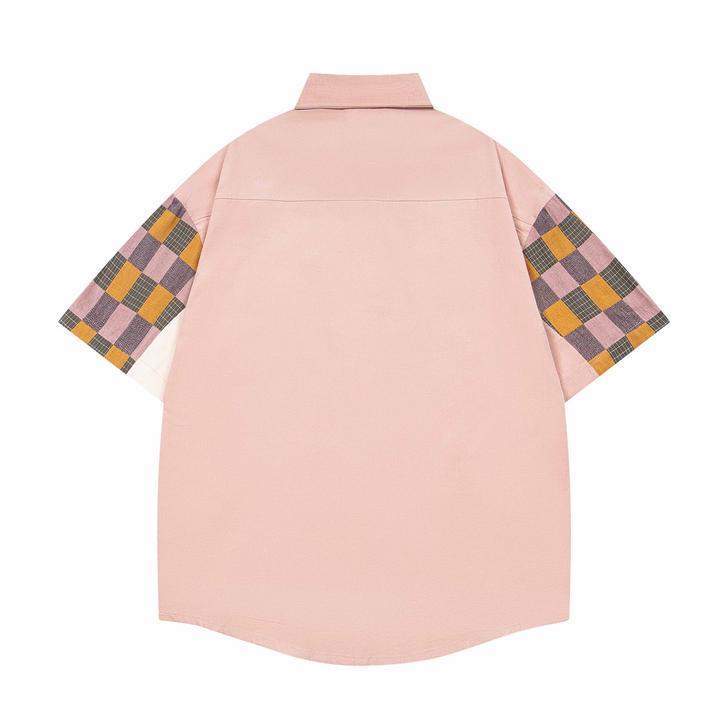 𝔼mbro 𝕊hirt𒉽美式復古拼貼刺繡學院風寬鬆襯衫 UN-5