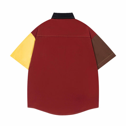 𝔼mbro 𝕊hirt𒉽美式復古趣味動物拼貼刺繡寬鬆襯衫U-33