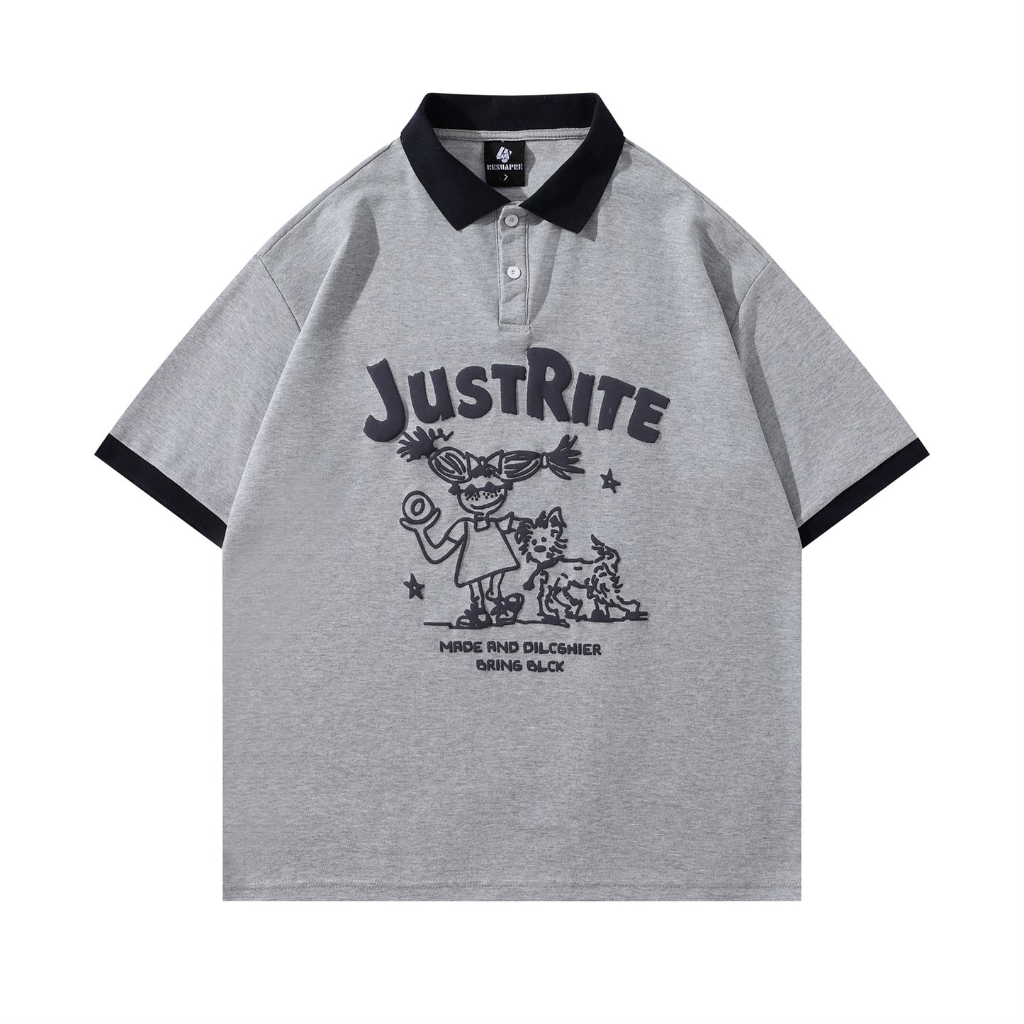 Polo Shirt𒉽美式復古字母印花翻領POLO衫JD-3