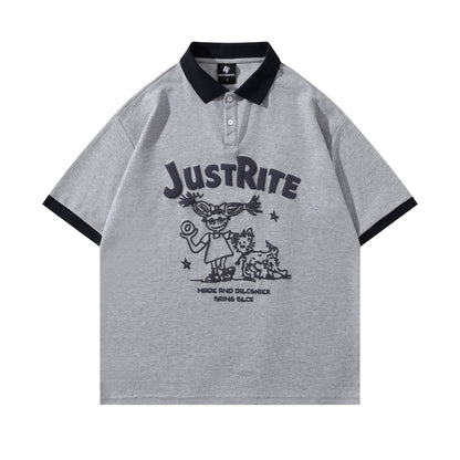 Polo Shirt𒉽美式復古字母印花翻領POLO衫JD-3