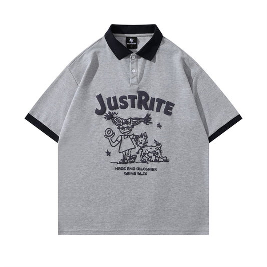 Polo Shirt𒉽美式復古字母印花翻領POLO衫JD-3